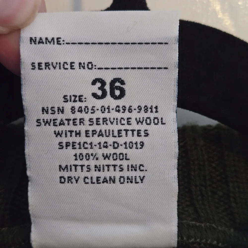 DSCP Valor Collection Wool Service Sweater Men's Size:36 Olive Green US Military - Picture 9 of 9